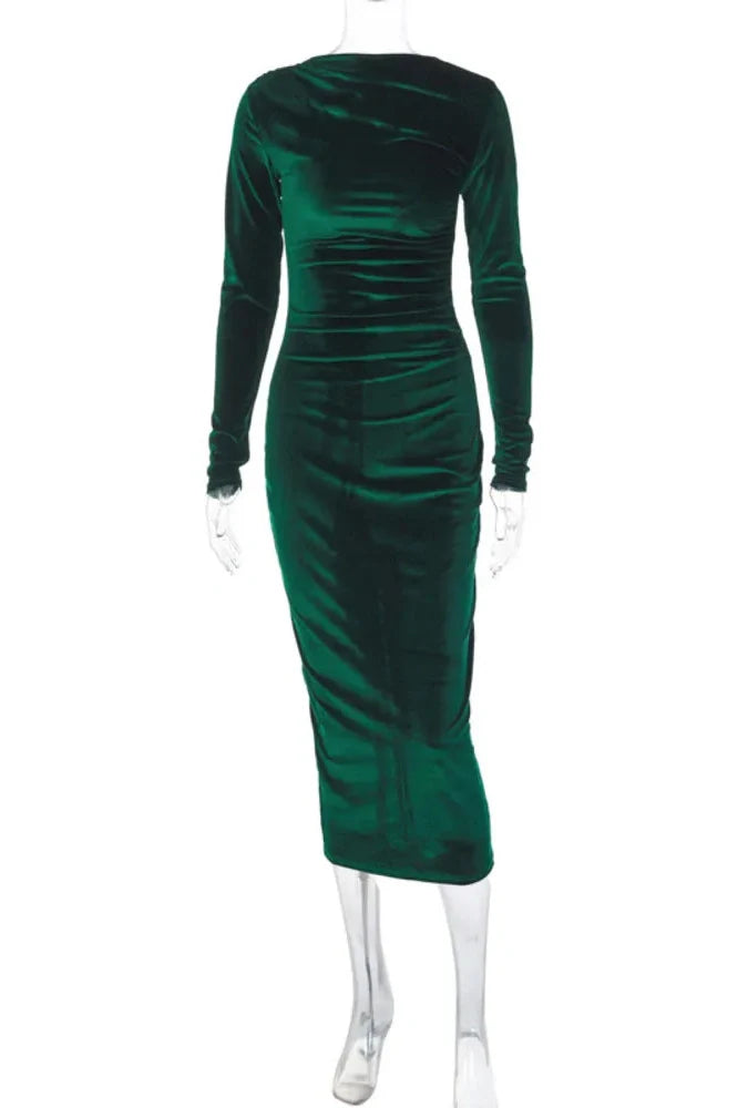 Elegant Long Sleeve O Neck Bodycon Maxi Dress