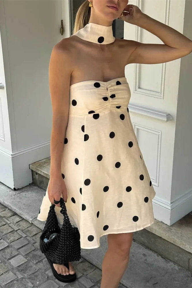 Printed Lace-Up Pleated Backless Bodycon Mini Dress