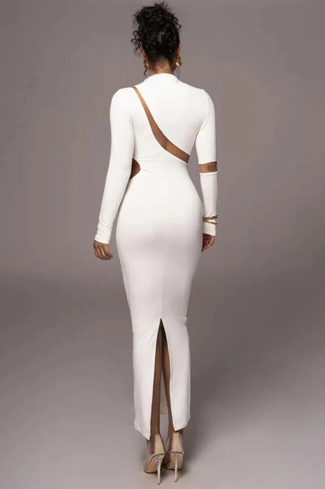 Long Sleeve Bodycon Patchwork Hollow Out Maxi Dress