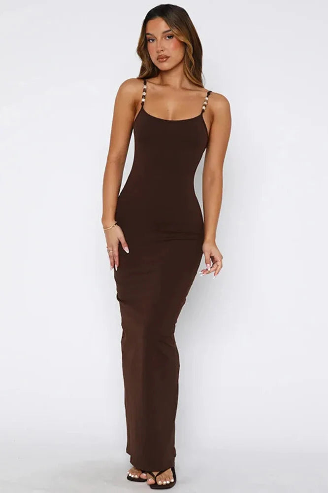 Spaghetti Strap Backless Sleeveless Split Bodycon Maxi Dress