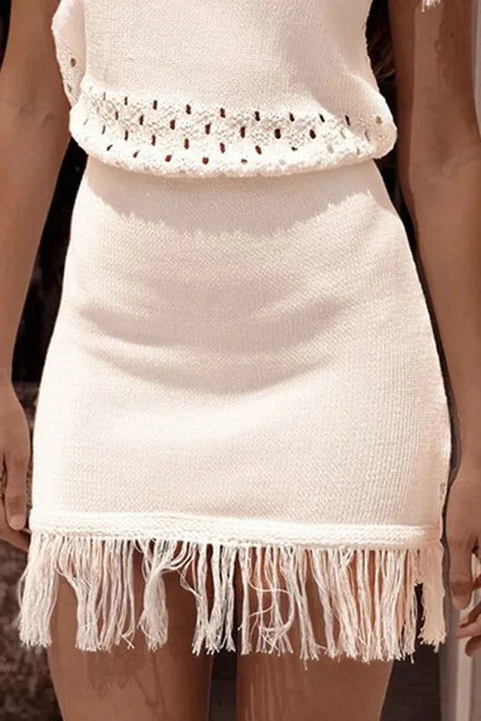 Elegant O Neck Slim Sleeveless Knit Waisted Mini Dress
