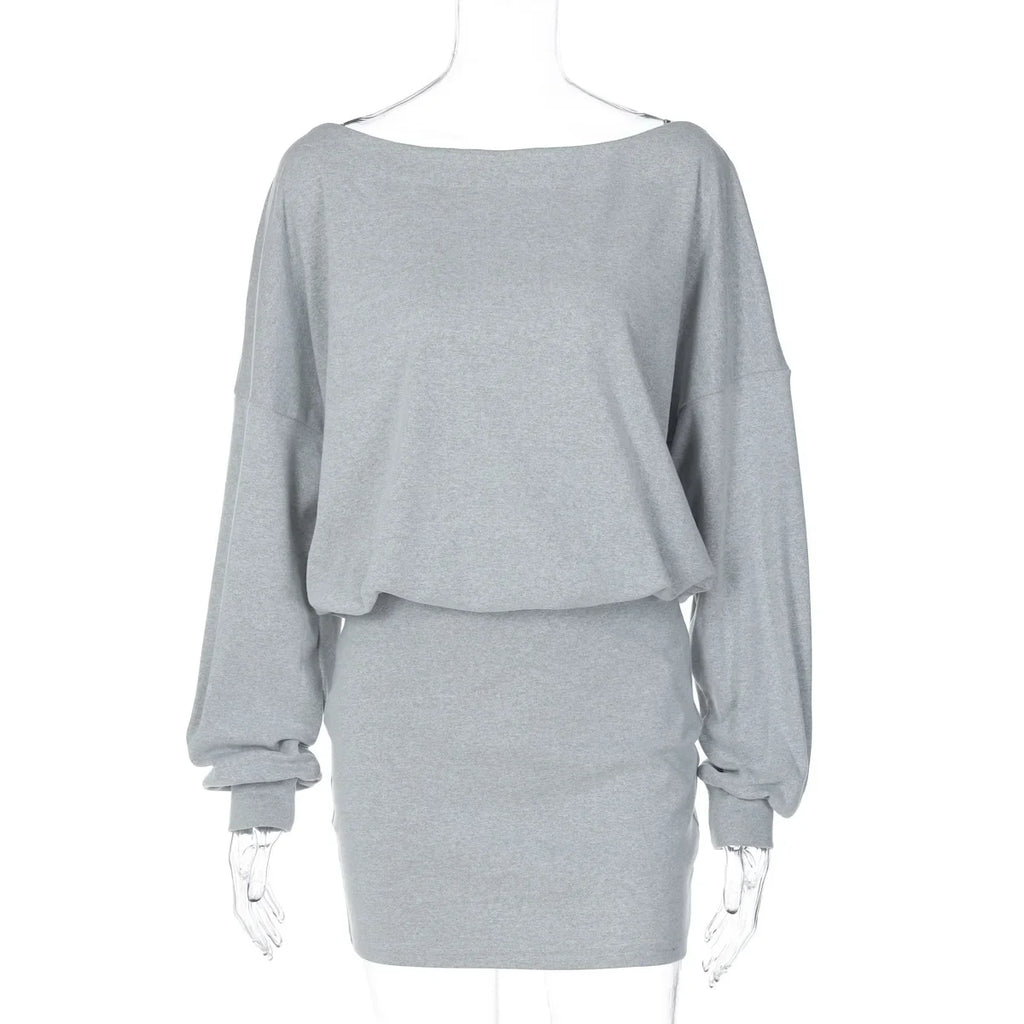 One Shoulder Long Sleeve Slim Mini Dress