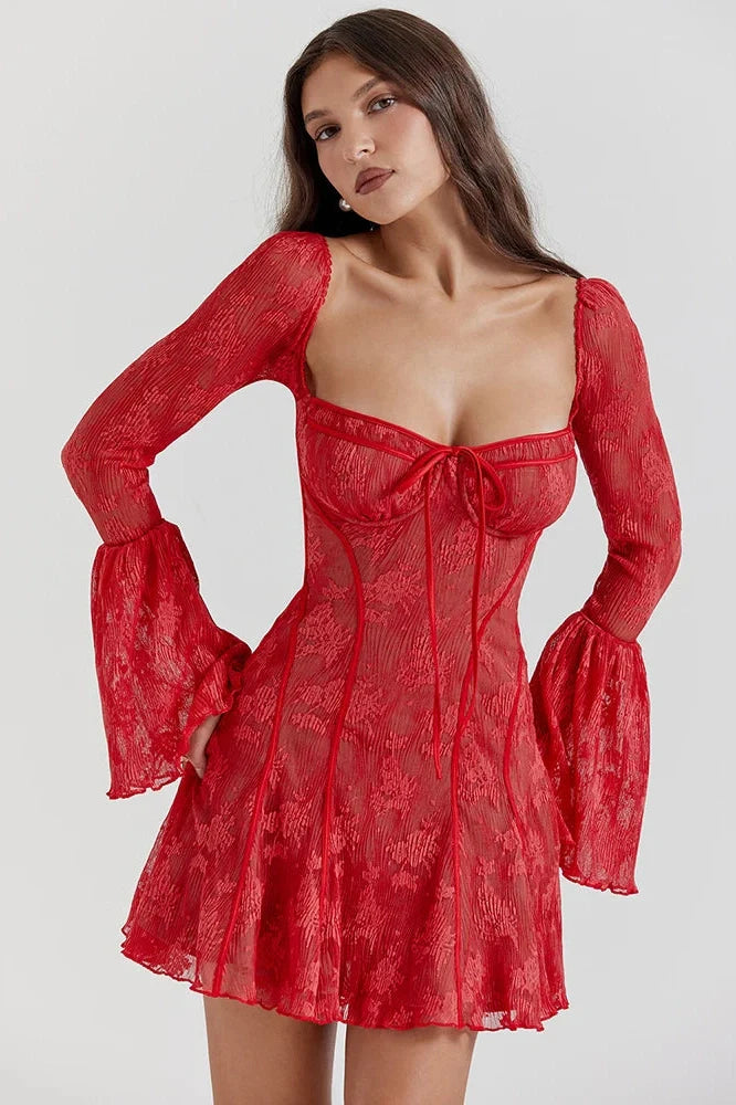 Elegant Backless Flare Sleeve Print A-line Mini Dress