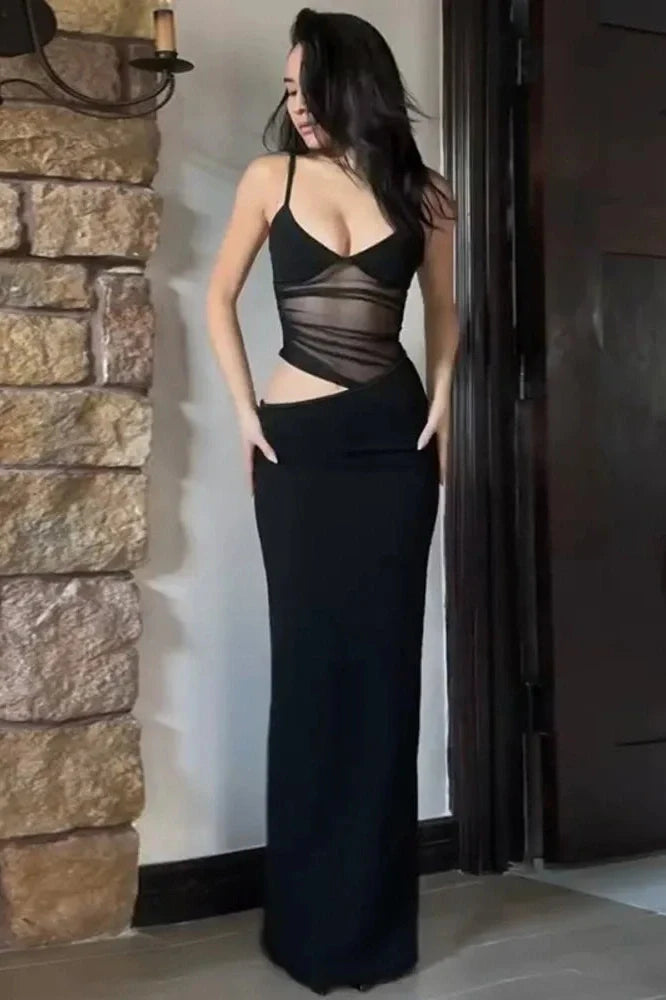 Backless Hollow Out Spaghetti Strap Sleeveless Maxi Dress