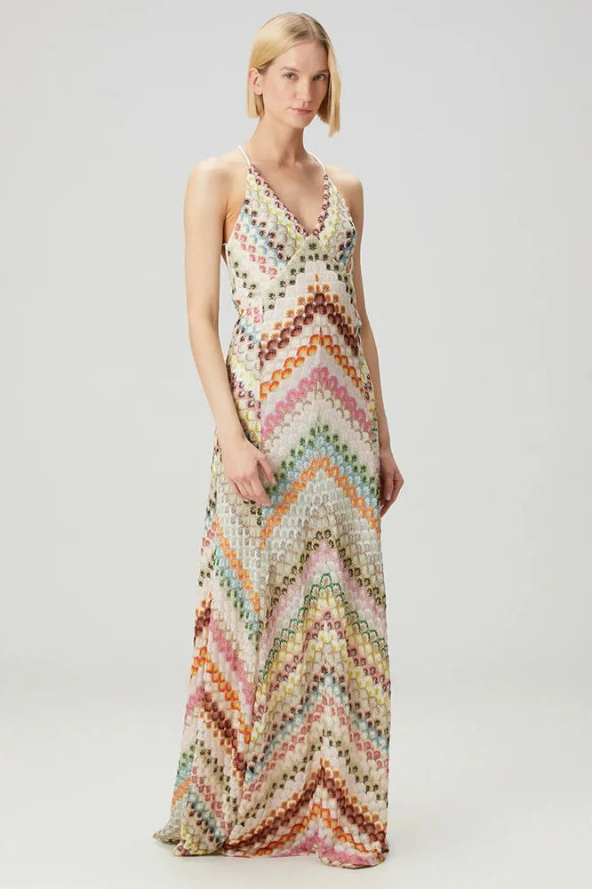 Backless Knit Spaghetti Strap Sleeveless High Waist Maxi Dress