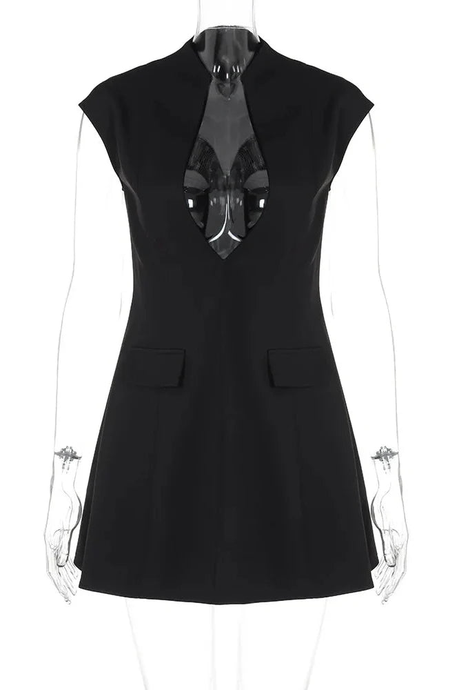 Sleeveless Deep V Neck A-line Mini Dress