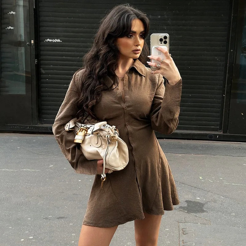 Low Waist Long-Sleeved A-Line Mini Dress