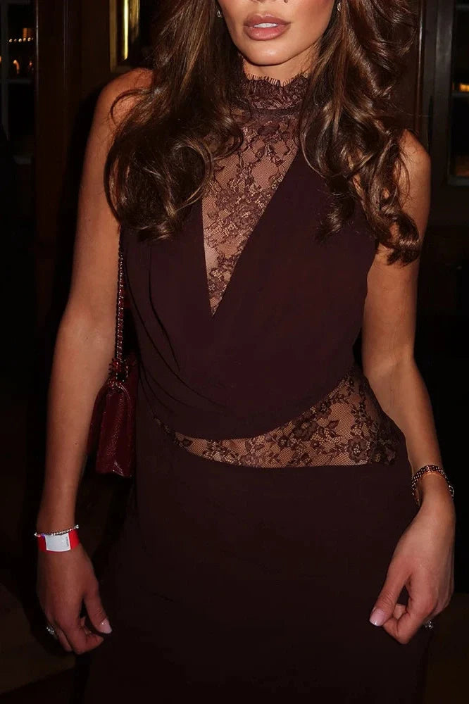 Elegant Backless Slim Lace Maxi Dress