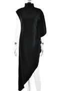 Elegant Loose Turtleneck Sleeveless High Waist Irregular Maxi Dress