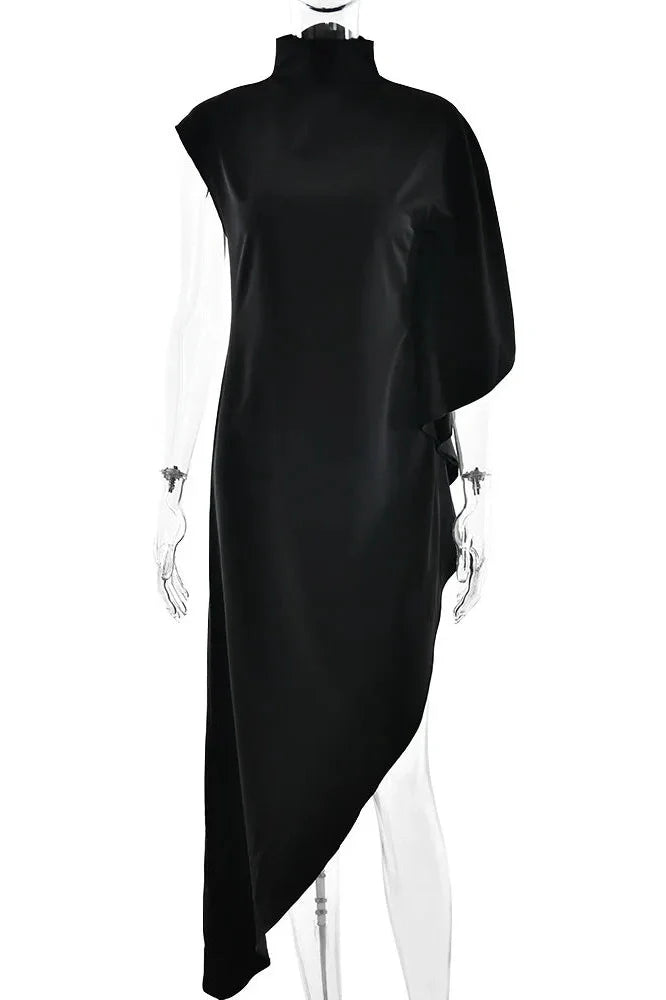 Elegant Loose Turtleneck Sleeveless High Waist Irregular Maxi Dress