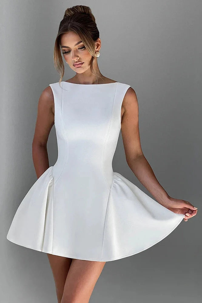 Backless High Waist O-Neck A-line Mini Dress