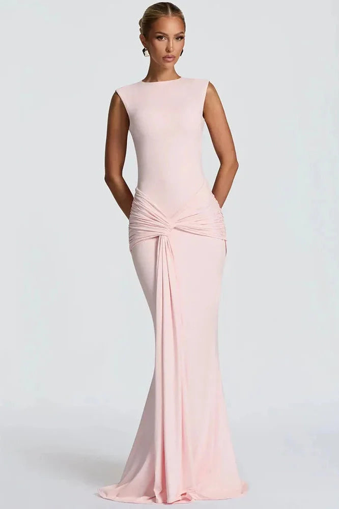 Backless O Neck Sleeveless High Waist Maxi Dress