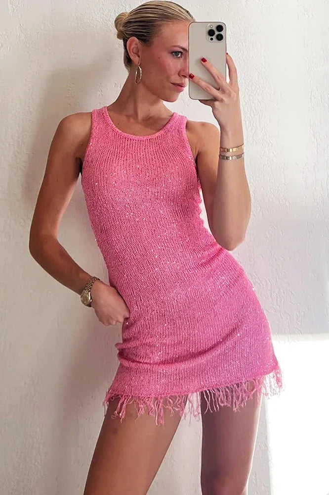 See-Through Slim Sleeveless Patchwork Mini Dress