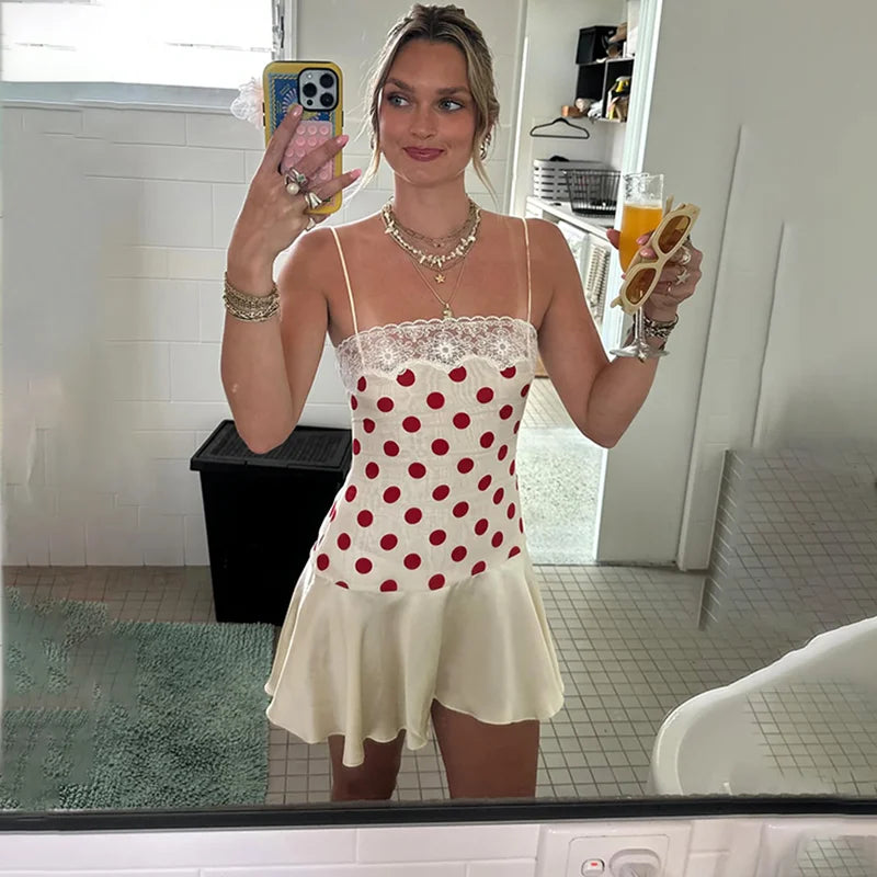 Polka Dot Lace Slim Sleeveless Mini Dress