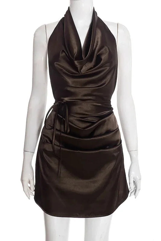 Elegant Pleated Sleeveless Backless High-Waisted Mini Dress