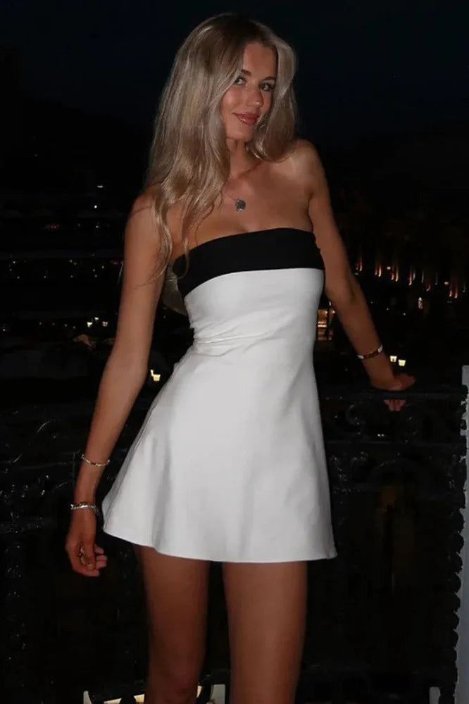 Strapless Patchwork Backless A-line Mini Dress