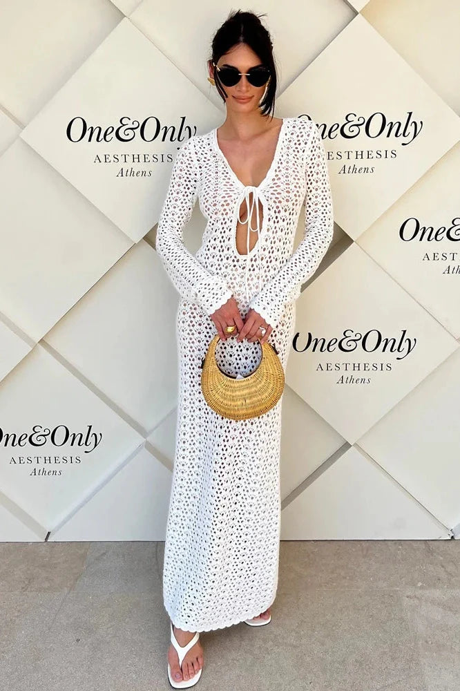 Hollow Out Lace-Up Loose Maxi Dress