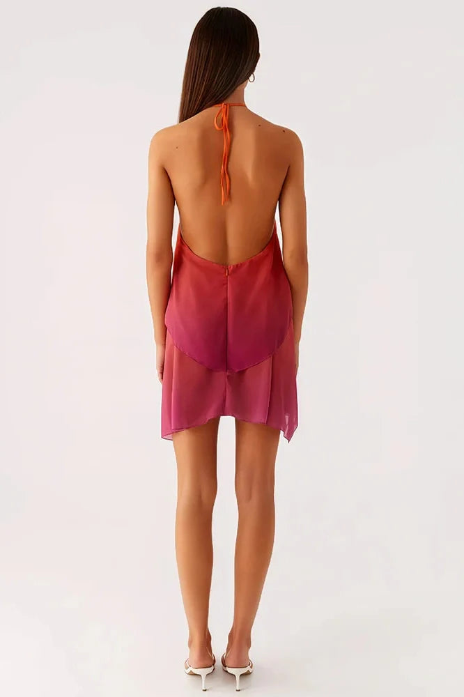 Backless Zipper Off-Shoulder Sleeveless Mini Dress
