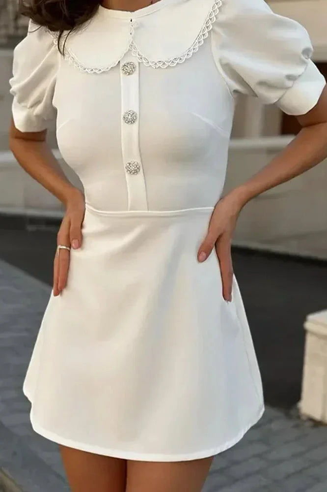 Elegant Slim Lace Short Sleeve Mini Dress