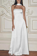 Off-Shoulder Strapless Scarf Collar Sleeveless Backless Bodycon Maxi Dress