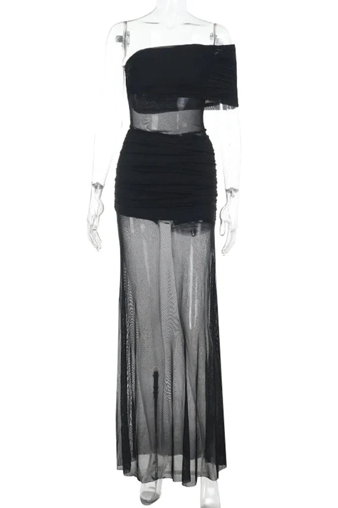 Elegant Strapless See Through Slim Maxi Dress
