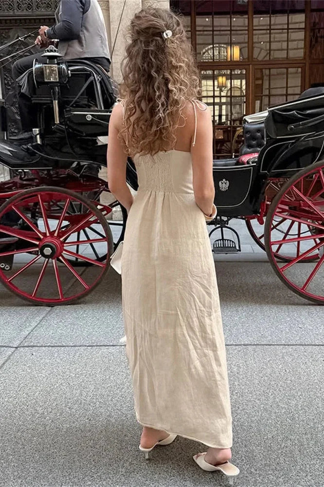 Lace-Up Split Backless Maxi Dress