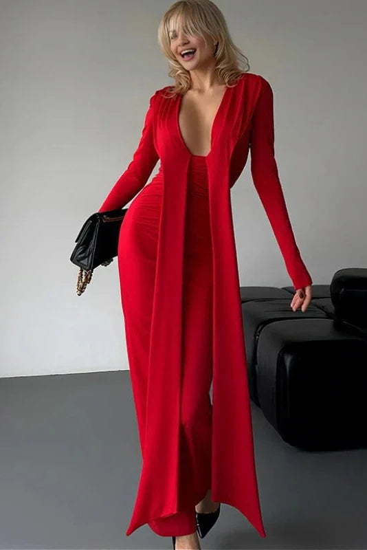 Elegant Pleated V-Neck Maxi Dress