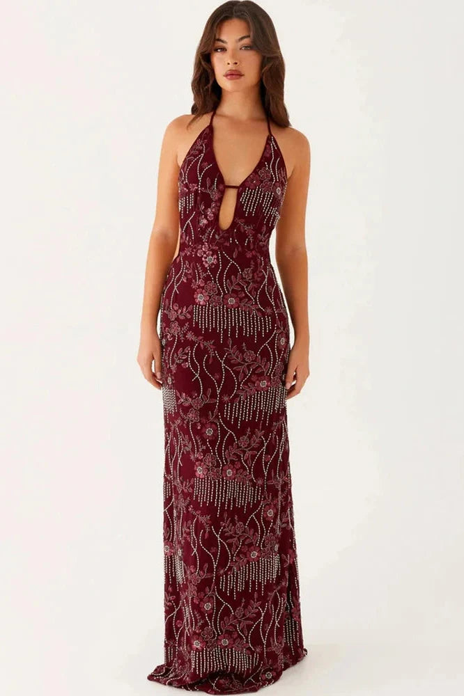 Hollow Out Backless Sleeveless Bodycon Maxi Dress