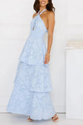 Elegant Hollow Out Backless Tie Up High Waist Maxi Dress