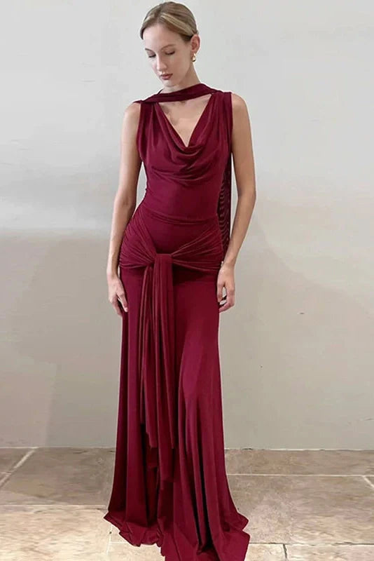 Elegant Backless Slim V-Neck Irregular Maxi Dress