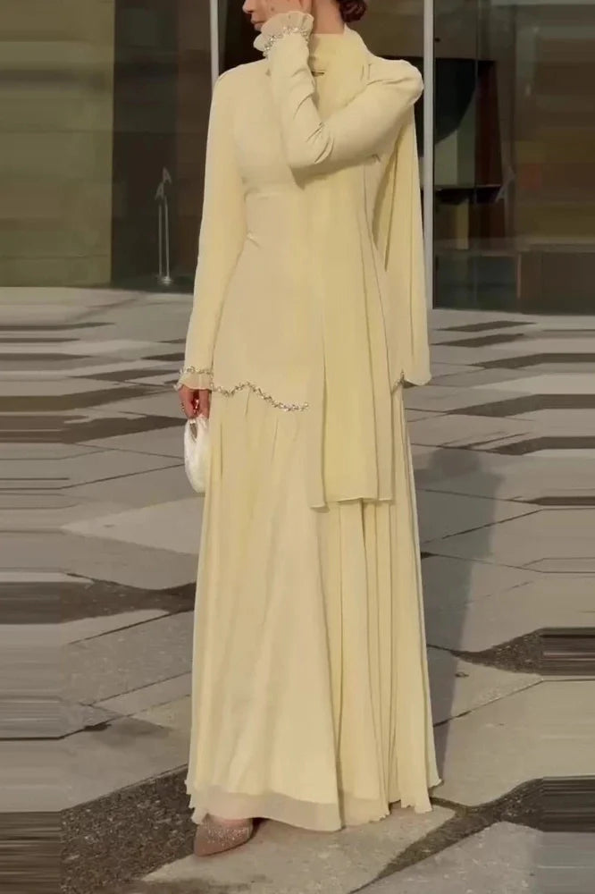Elegant O-Neck Slim Long Sleeve Maxi Dress