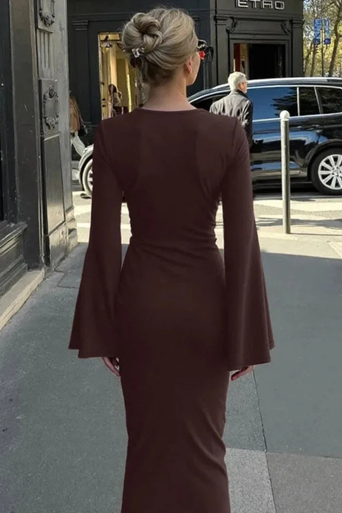 Long Sleeve O Neck High Waist Bodycon Maxi Dress