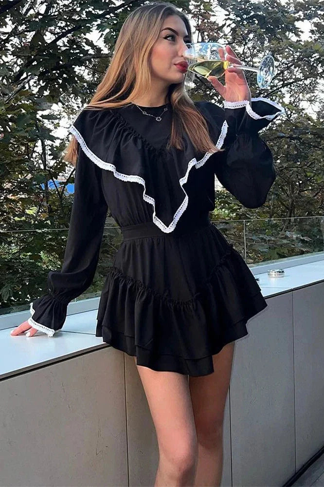 Patchwork Slim Long Sleeve Mini Dress