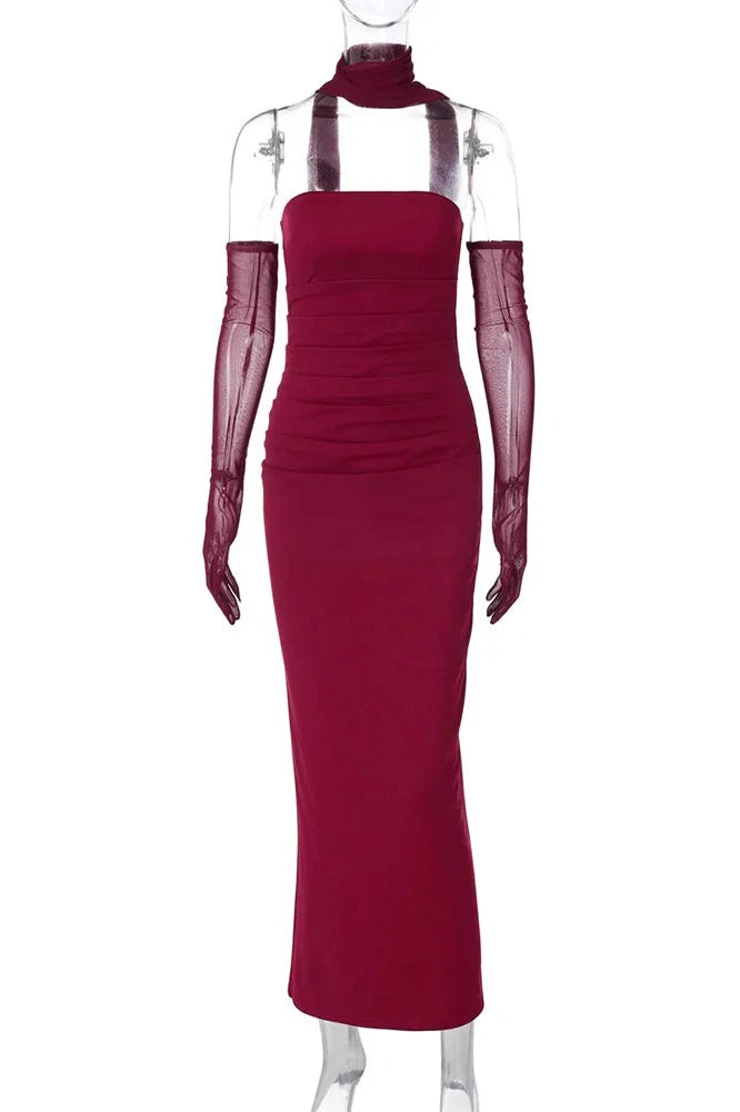 Elegant Strapless Slim Sleeveless Maxi Dress