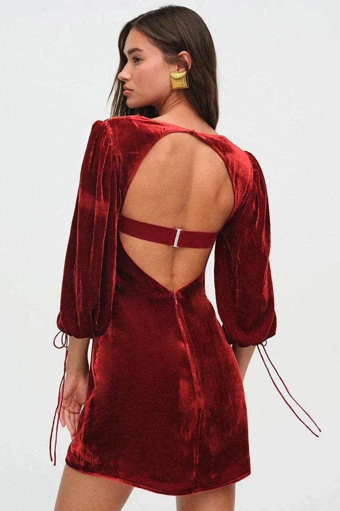 Elegant Square Collar Half Sleeve Backless Mini Dress