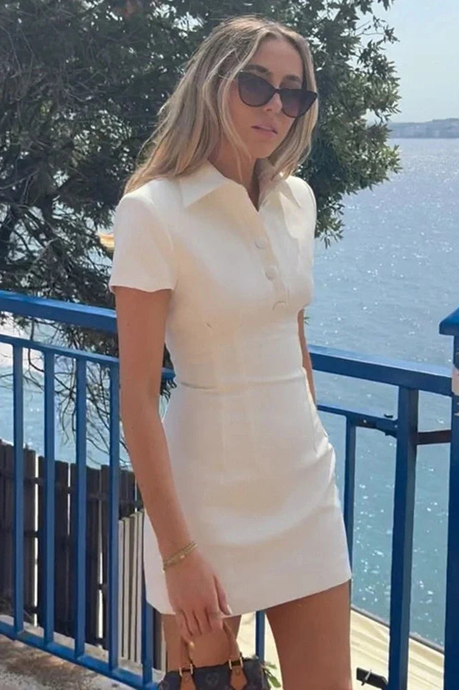 Short Sleeve Slim High Waist Patchwork Mini Dress