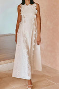 Elegant Hollow Out Lace Embroidery Sleeveless Maxi Dress