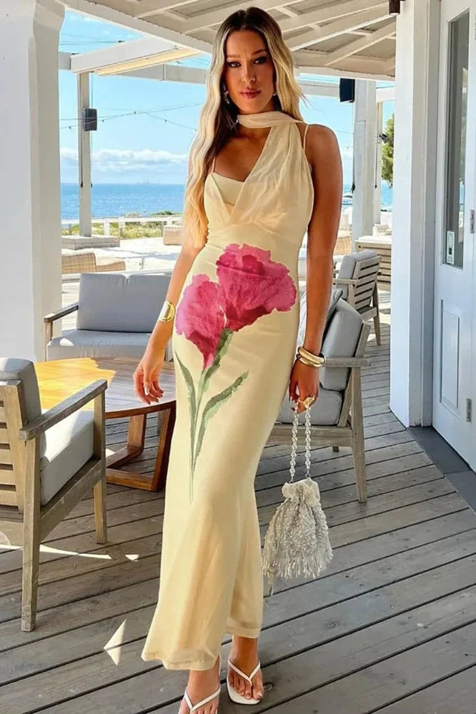 Printed Off-Shoulder Strapless Sleeveless Backless Maxi Dress
