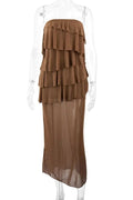 Off-Shoulder Strapless Patchwork Sleeveless Backless Bodycon Maxi Dress