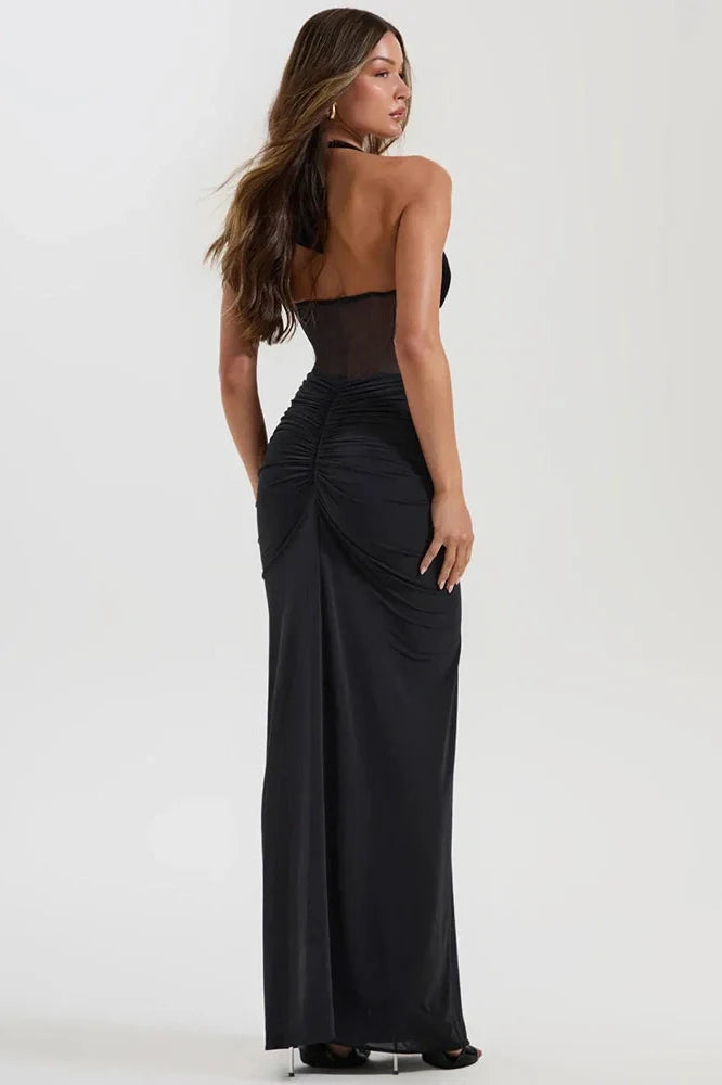 Backless V Neck Off-Shoulder Sleeveless Bodycon Maxi Dress