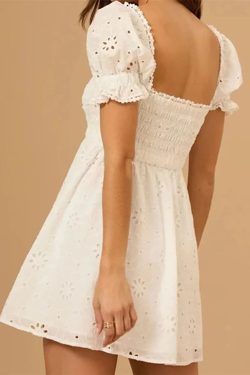 Puff Sleeve Square Neck A-Line Mini Dress
