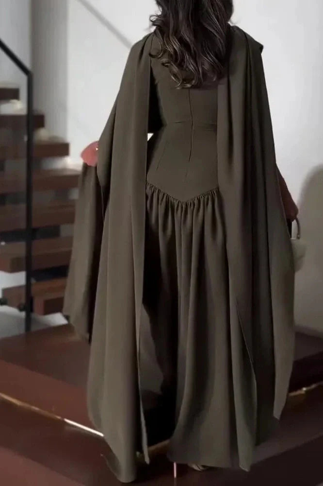 Elegant Sleeveless Shawl Collar Pleat Maxi Dress