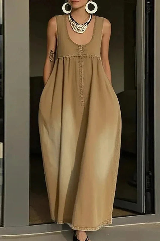 Backless U-Collar Sleeveless Loose Maxi Dress