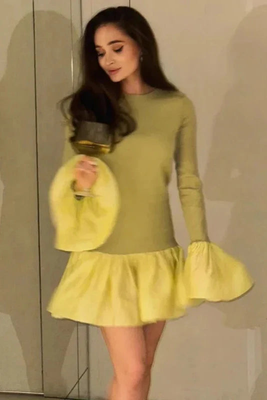 Elegant Knitted Long Sleeve A-Line Bodycon Mini Dress
