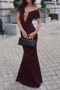 Hollow Out Slash Collar Slim High Waist Pleated Maxi Dress