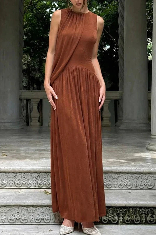 Hollow Out Sleeveless O-Neck Irregular Maxi Dress