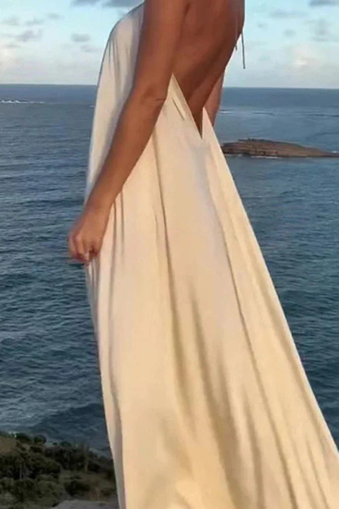 Elegant Hollow Out High Waist Backless Loose Maxi Dress