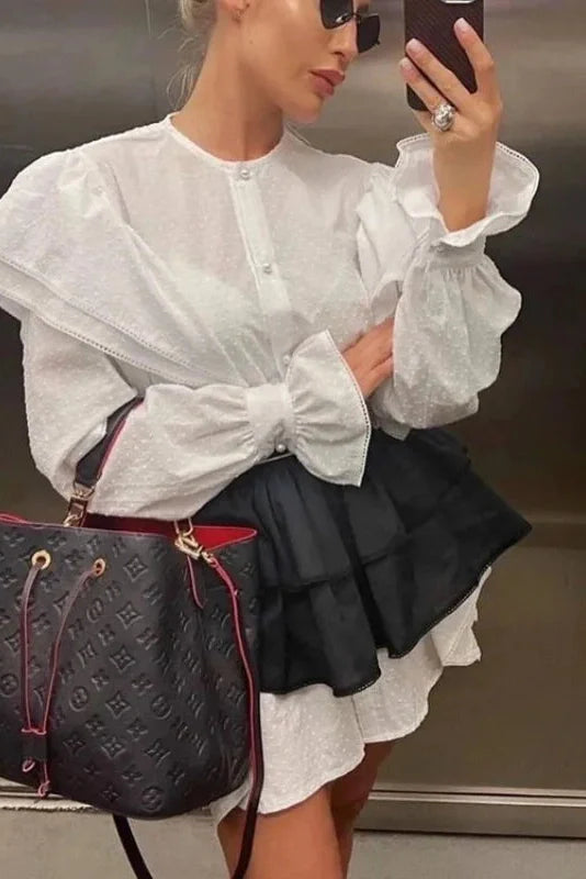 Flare Sleeve High Waisted Patchwork Mini Dress
