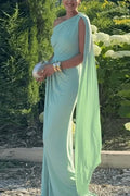 Hollow Out One Shoulder High Waist Sleeveless Slim Pleated Maxi Dress
