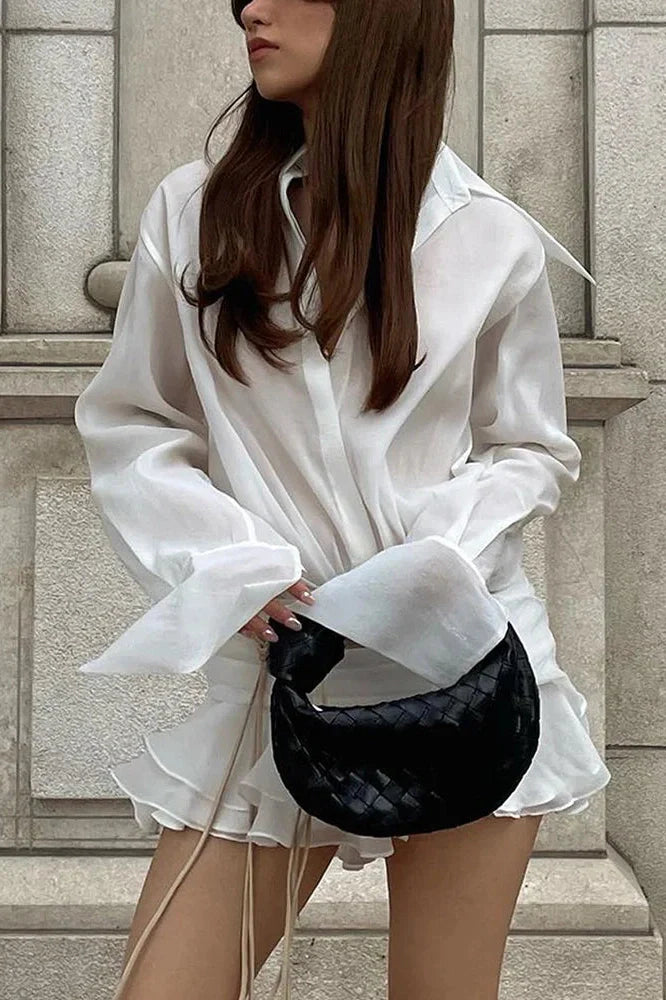 Elegant Loose Pleated See-Through Mini Dress
